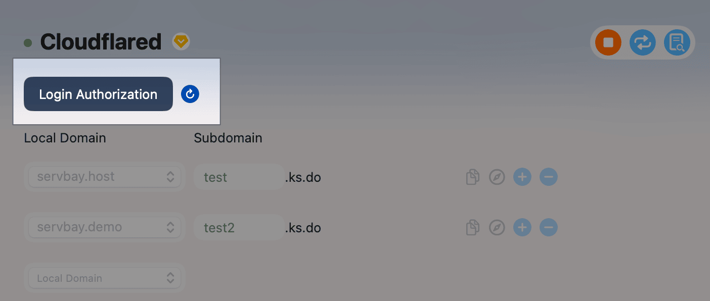 ServBay Cloudflared login authorization button