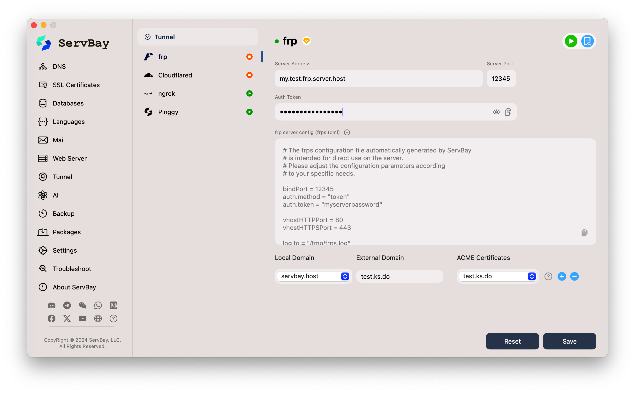 ServBay generated frps.toml template
