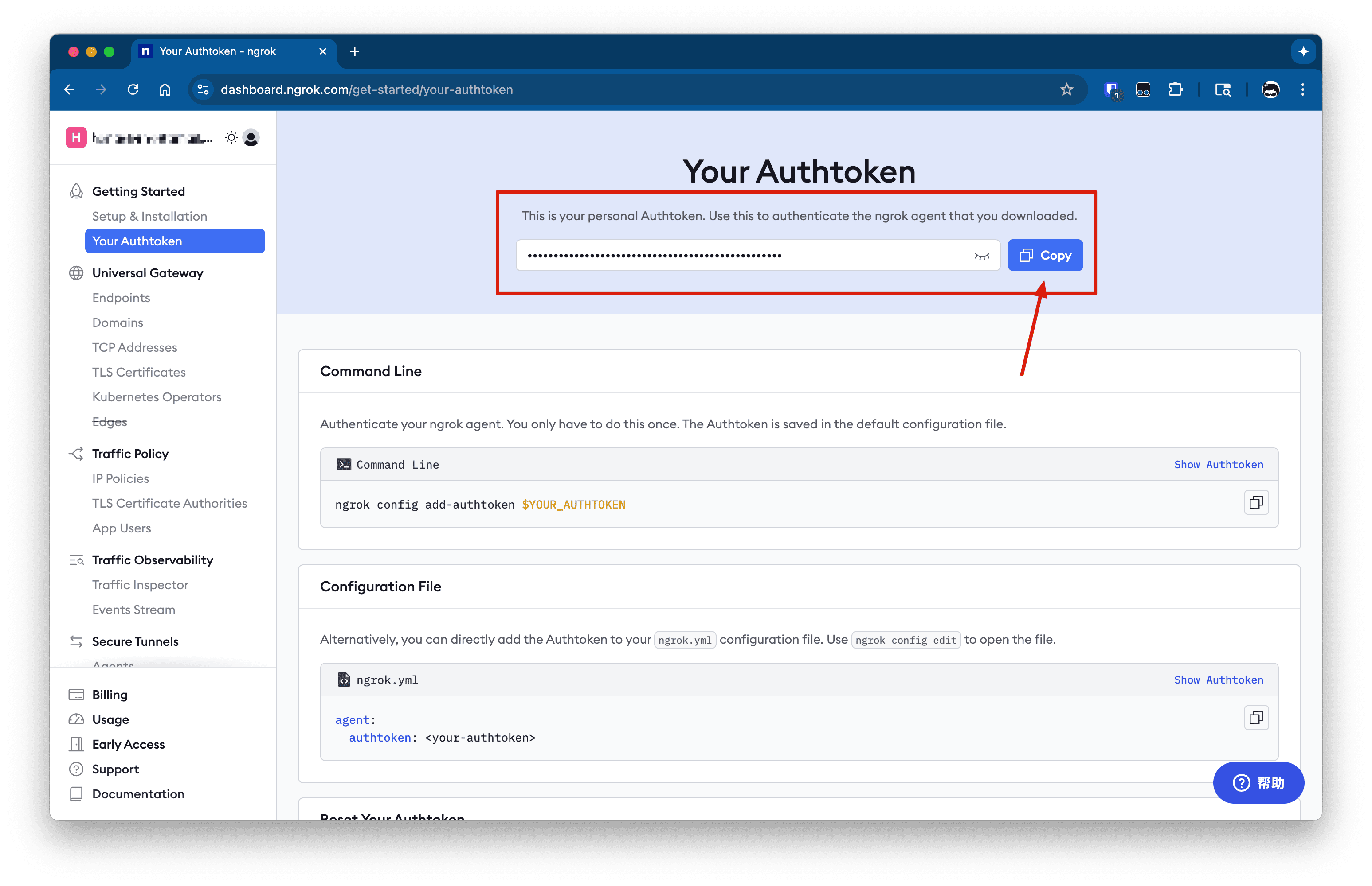 Ejemplo de Ngrok Authtoken