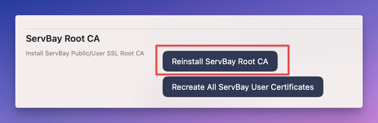Reinstalar o ServBay CA