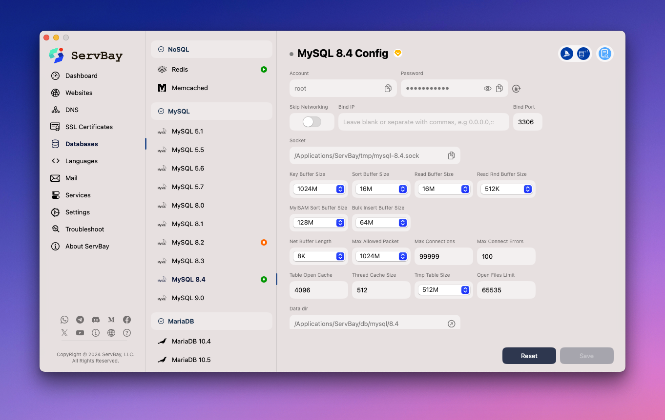 Modify MySQL Settings via GUI