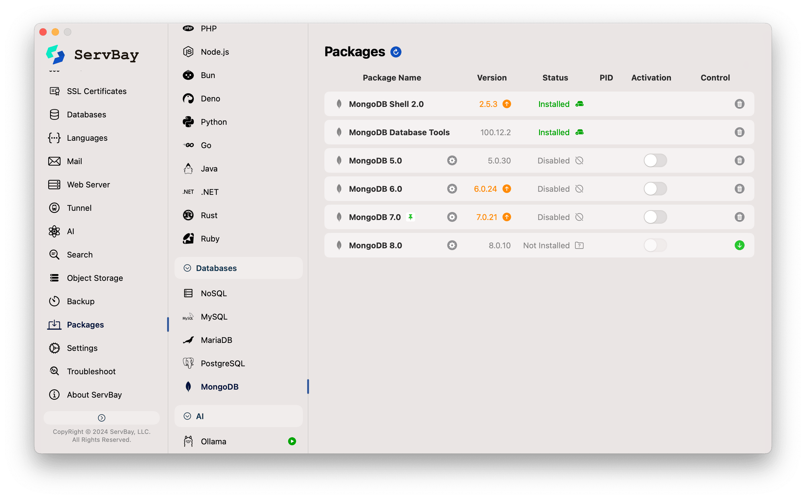 ServBay 패키지에서 MongoDB 설치