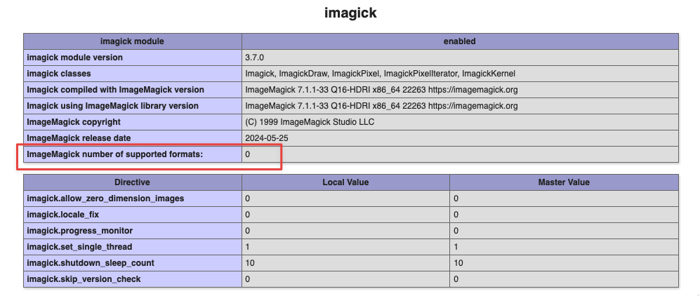 ImageMagick количество поддерживаемых форматов: 0