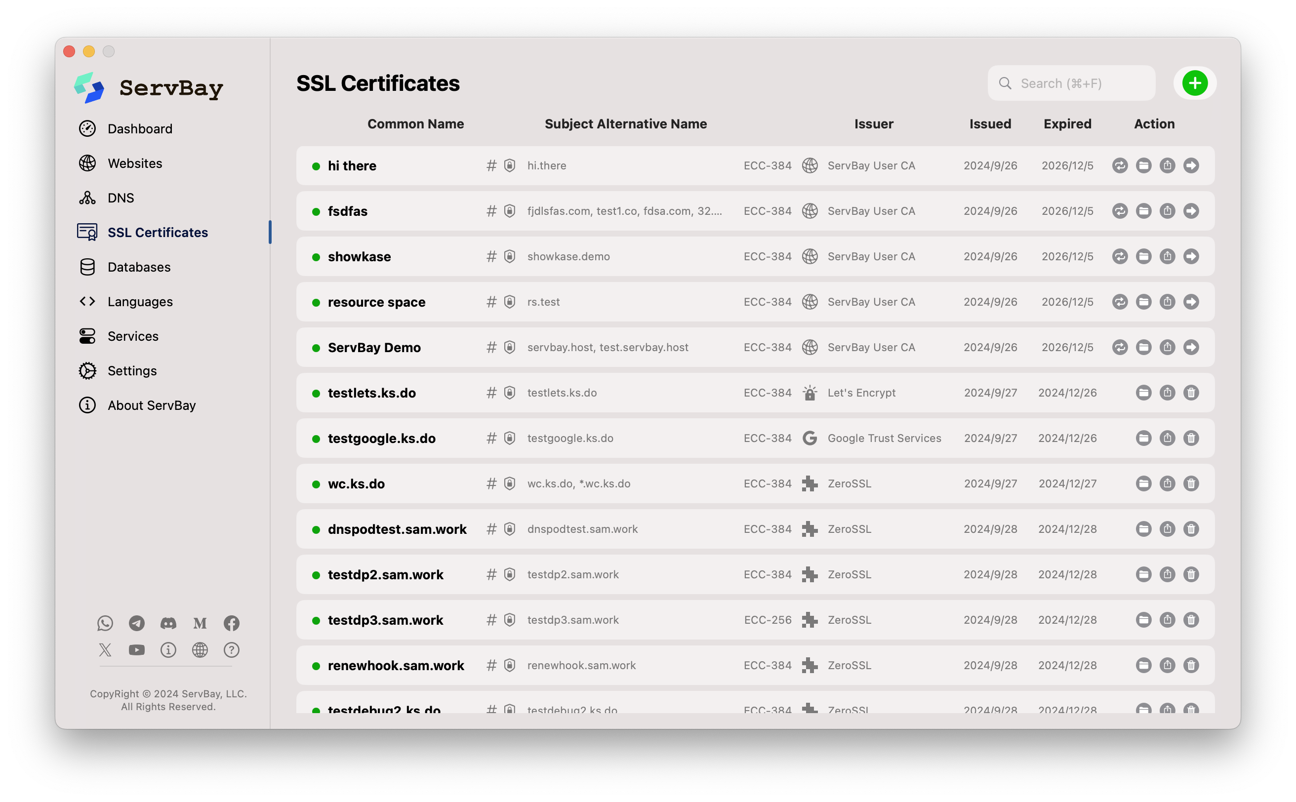 Pannello di gestione SSL di ServBay