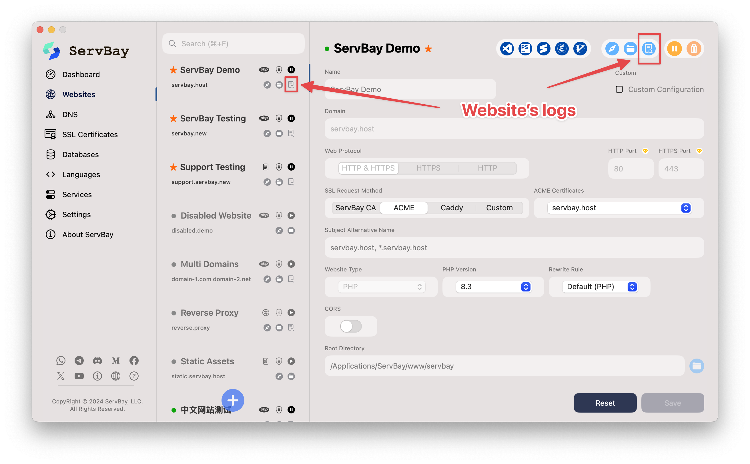 View logs through Host Panel