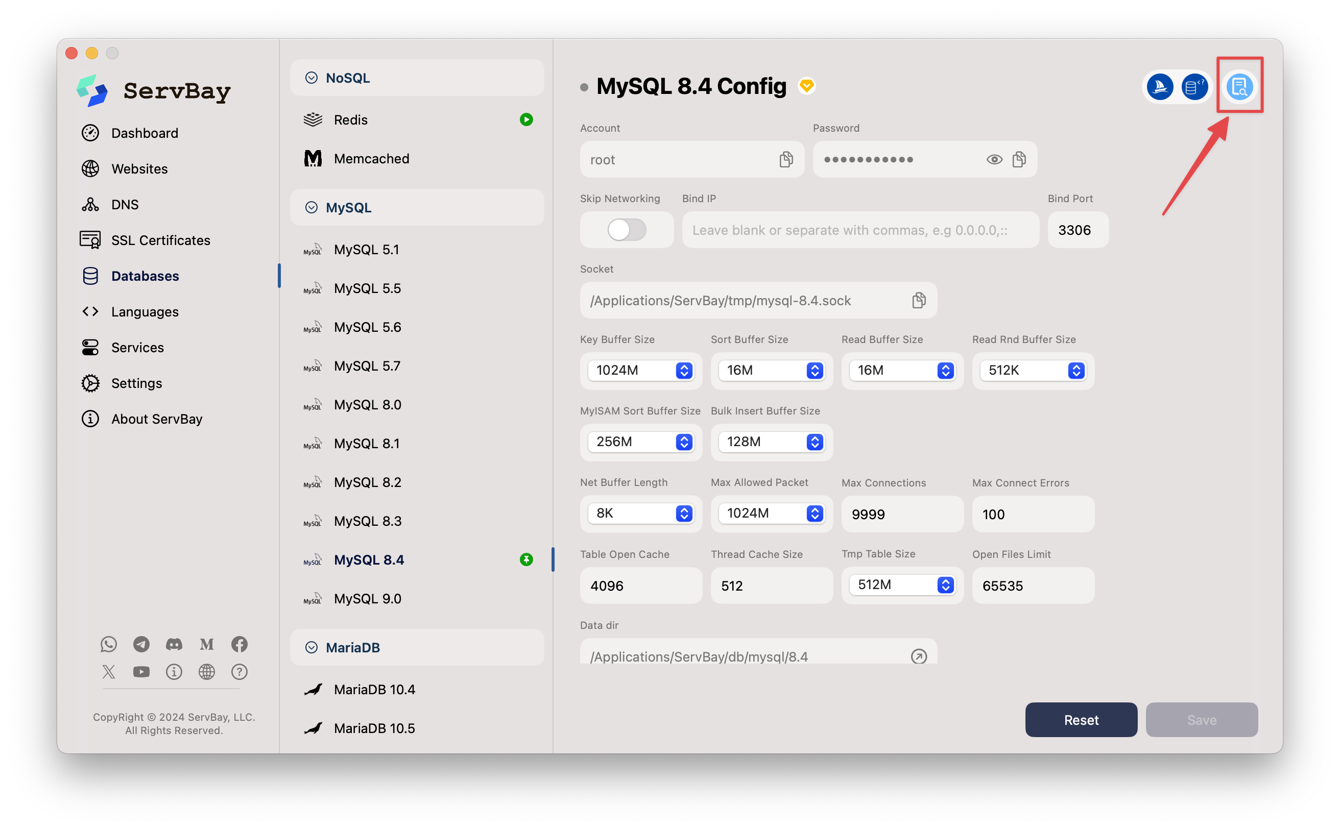 View logs through Service Configuration Panel