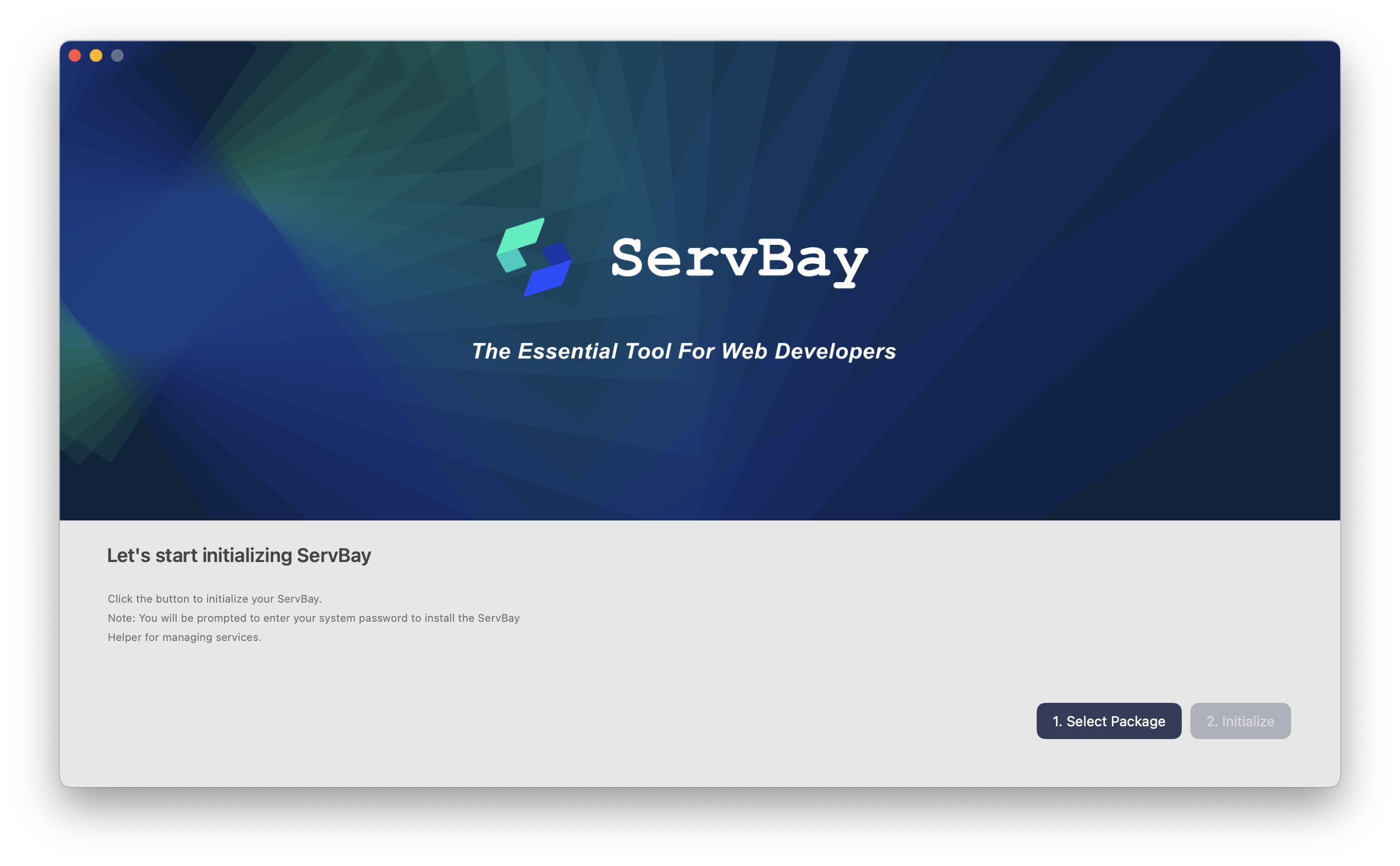 Tela de boas-vindas do ServBay
